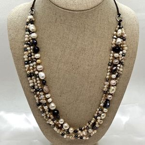 34’ Baroque Multi-Strand Pearl Necklace Partial Hand Knotted Multi-Colored